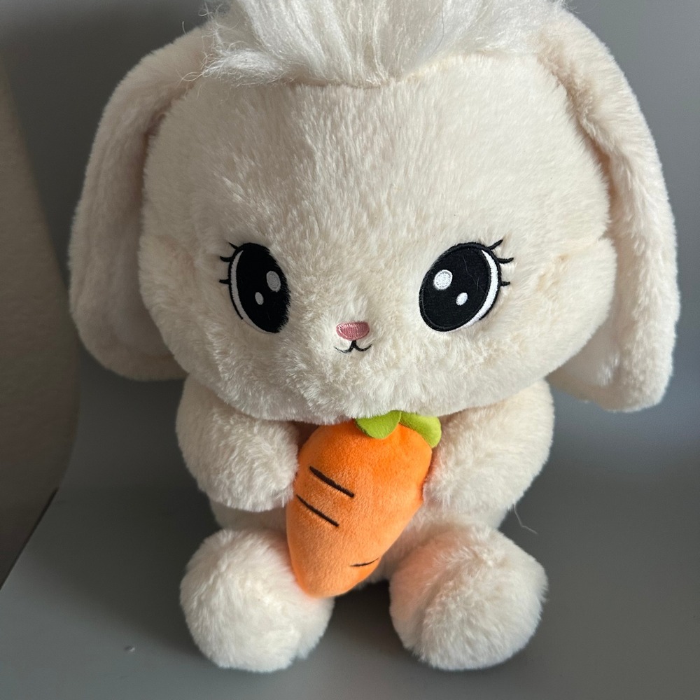 Walmart Plush Bunny Rabbit Cream White Stuffed Animal Holding Carrot Kawaii